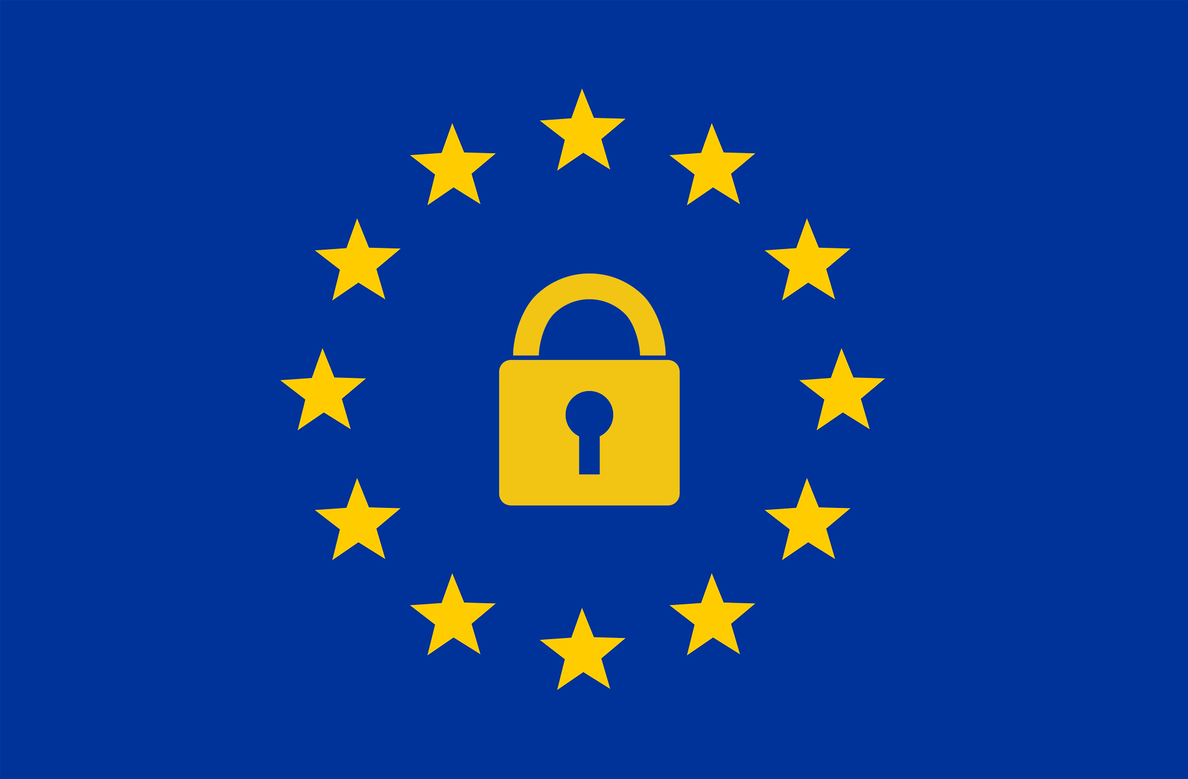 Personvern illustrert med hengelås og europeiske stjerner